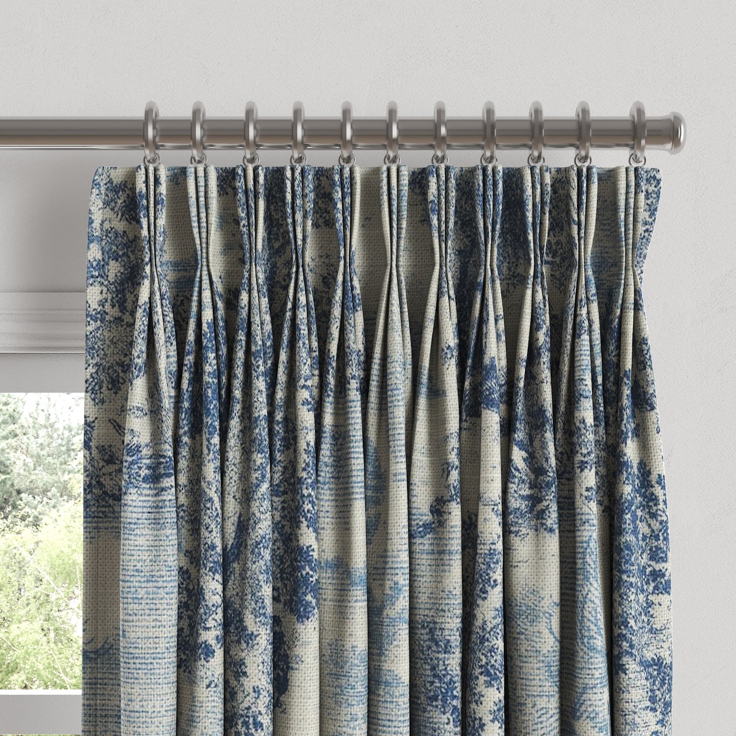 Pinch Pleat Drapery in Country Toile - Sapphire