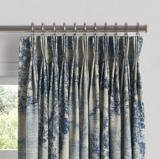 Pinch Pleat Drapery in Country Toile - Sapphire