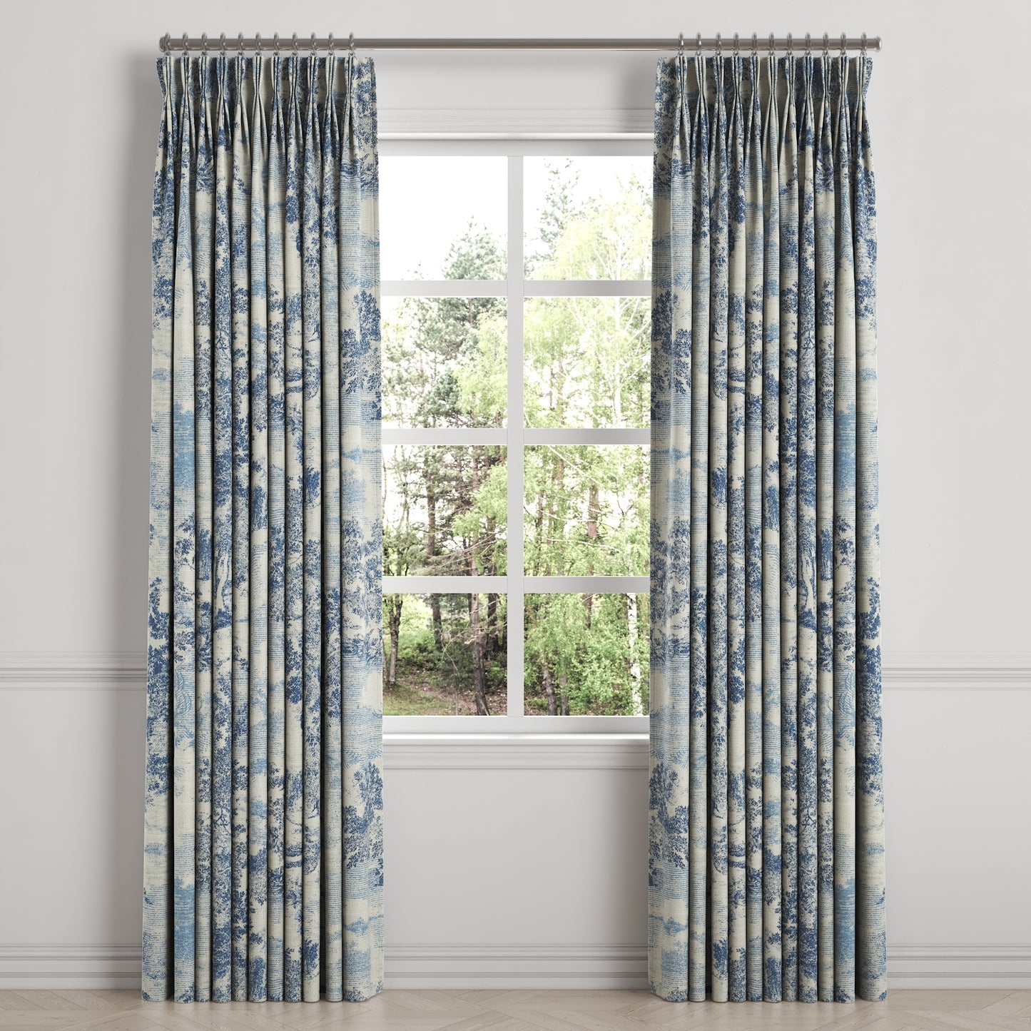 Pinch Pleat Drapery in Country Toile - Sapphire