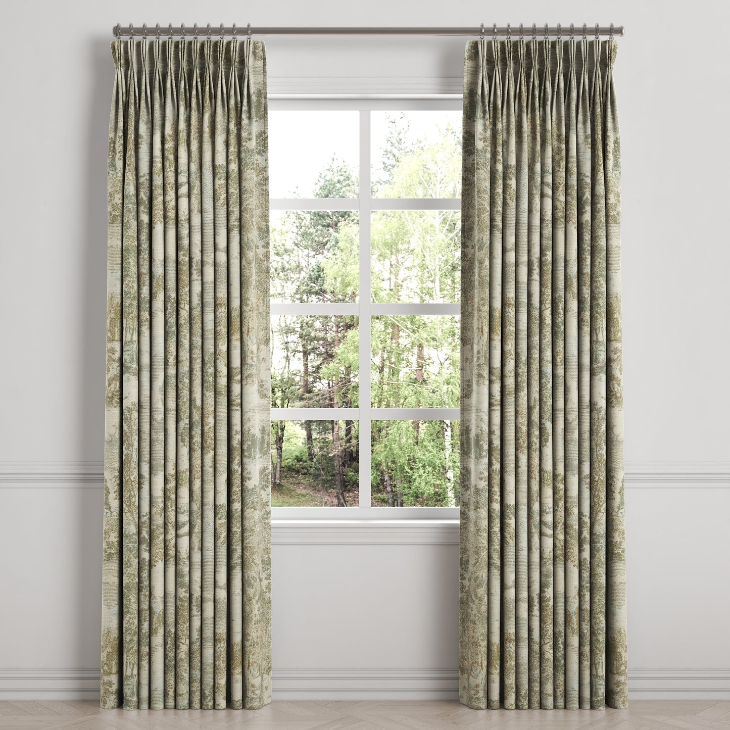 Pinch Pleat Drapery in Country Toile - Ivy