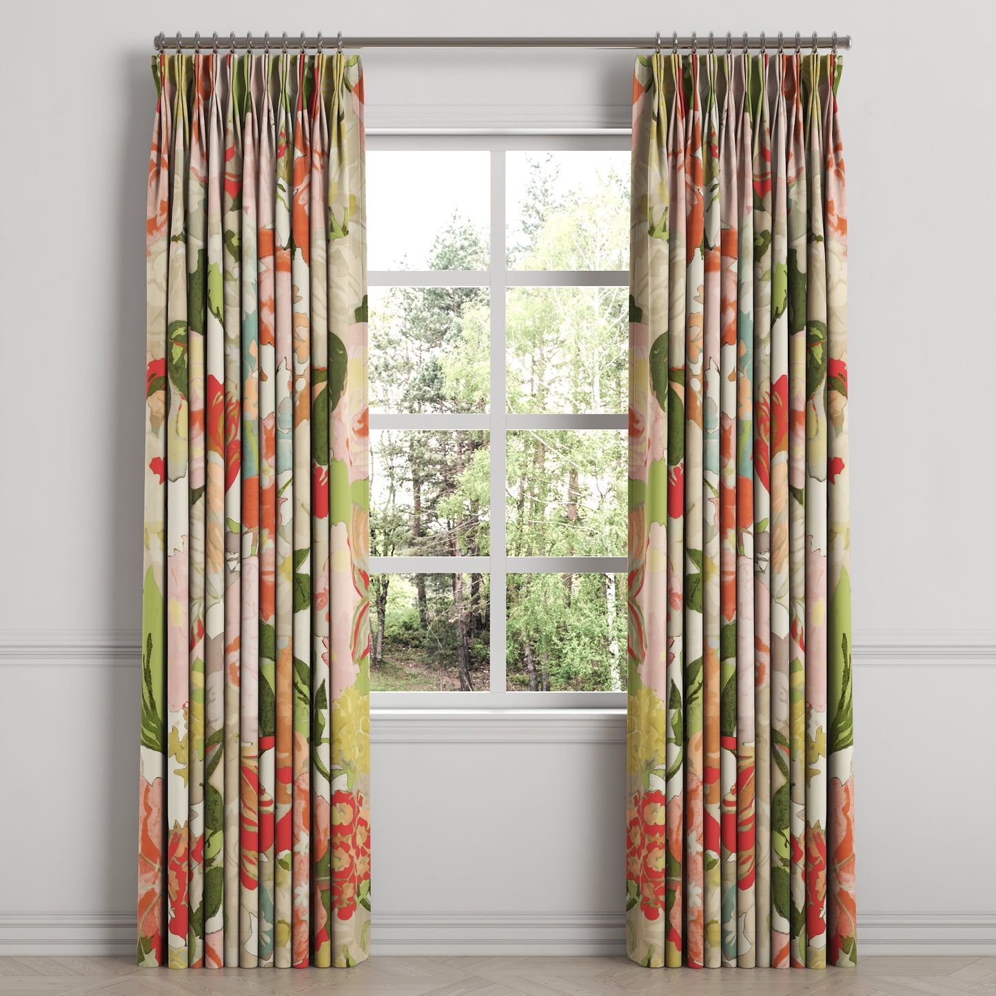 Pinch Pleat Drapery in Garden Tea Time - Pink