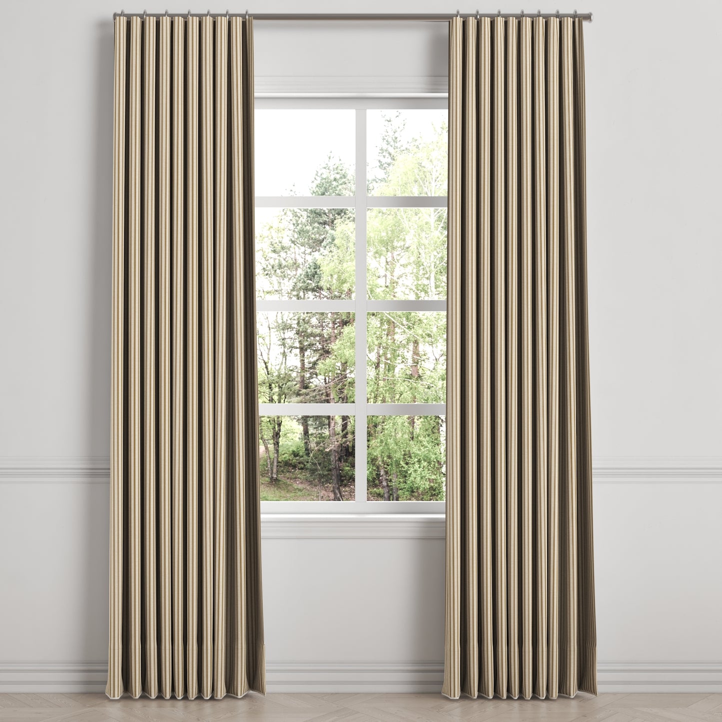 Ripplefold Drapery in Little White Line - Cognac