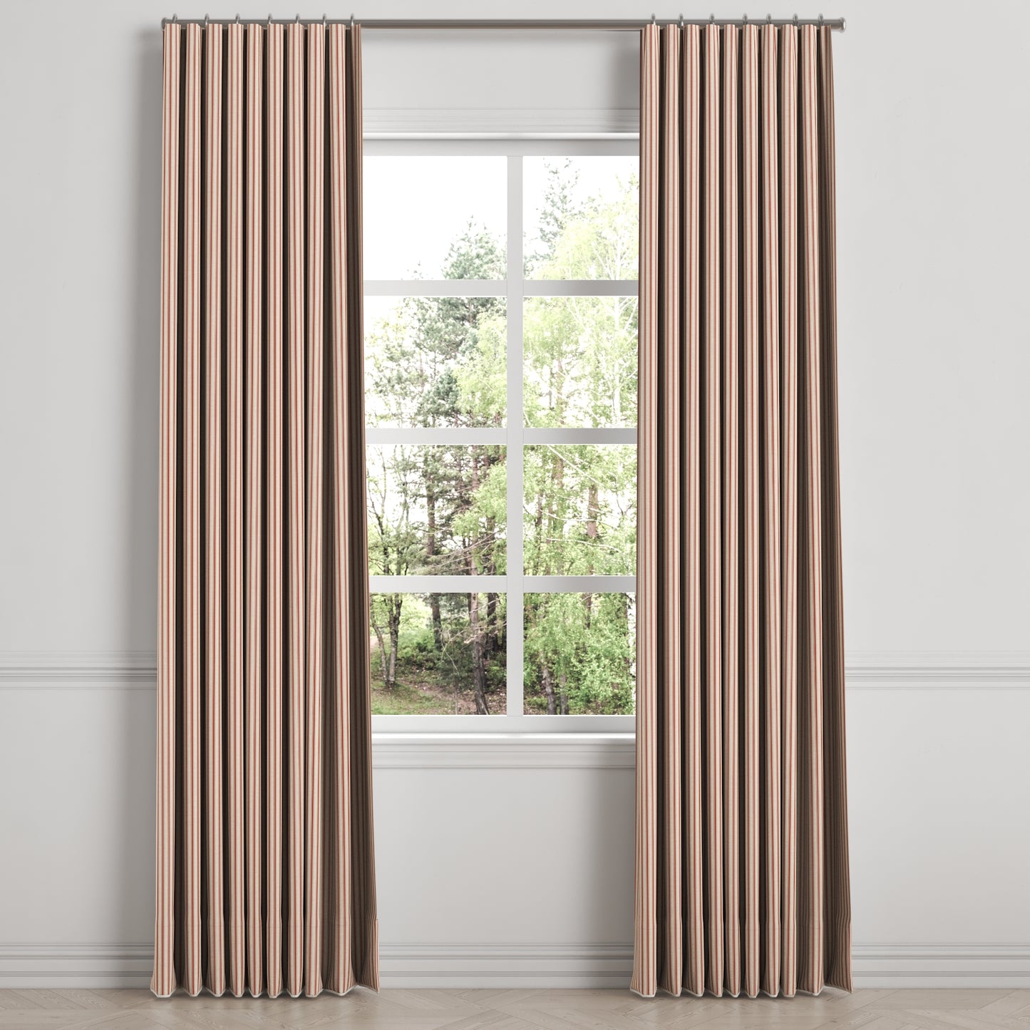 Ripplefold Drapery in Little White Line - Red