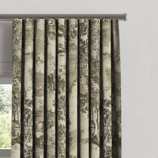 Ripplefold Drapery in Country Toile - Onyx