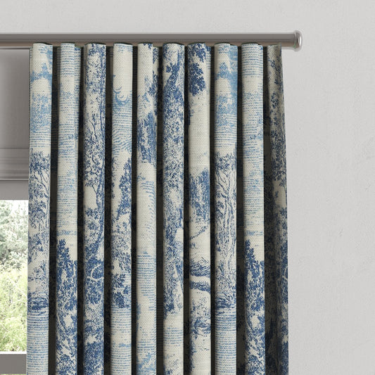Ripplefold Drapery in Country Toile - Sapphire