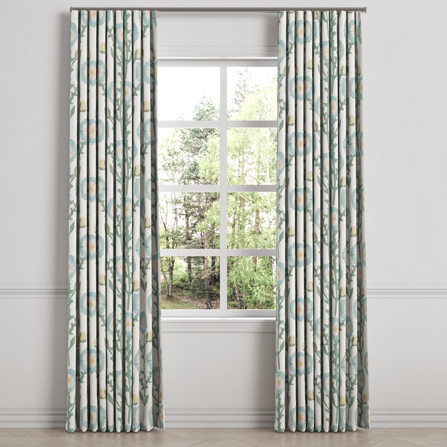 Ripplefold Drapery in Cottage Flowers - Cool Blue