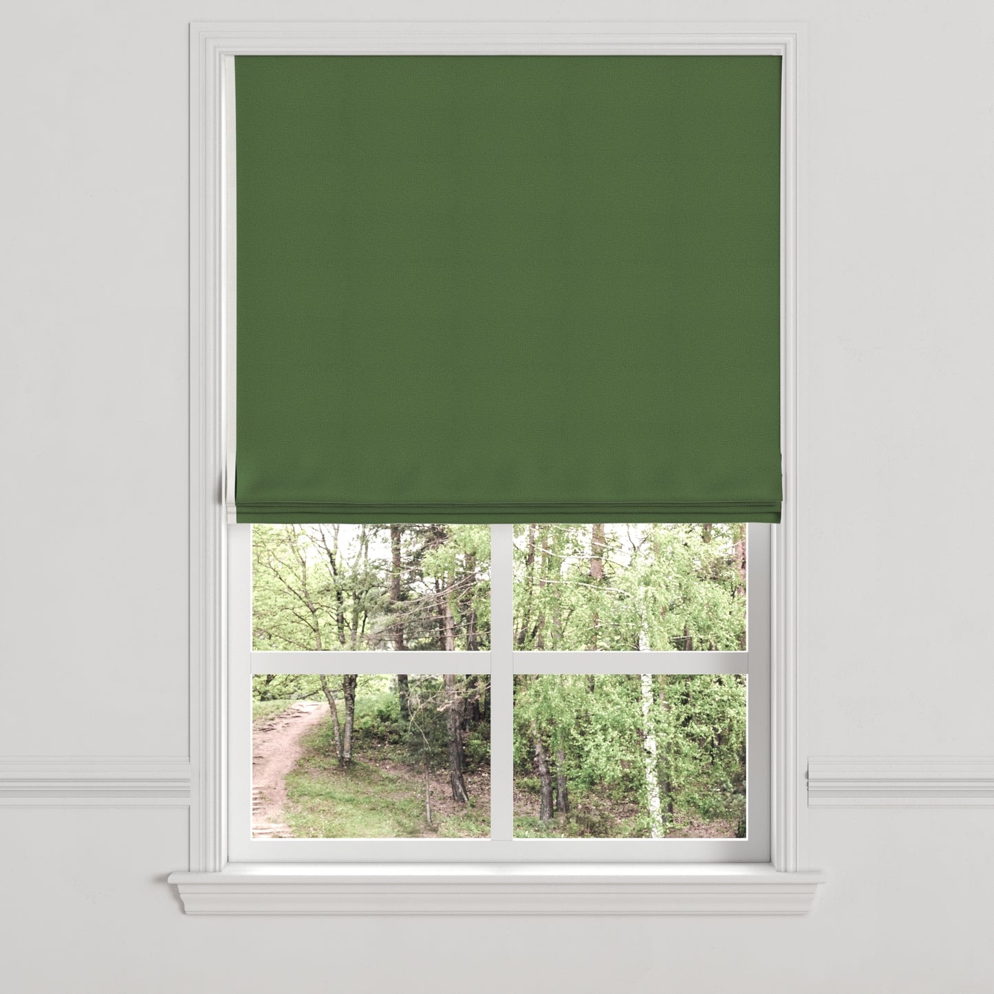 Flat Roman Shade in Lush Linen - Forest