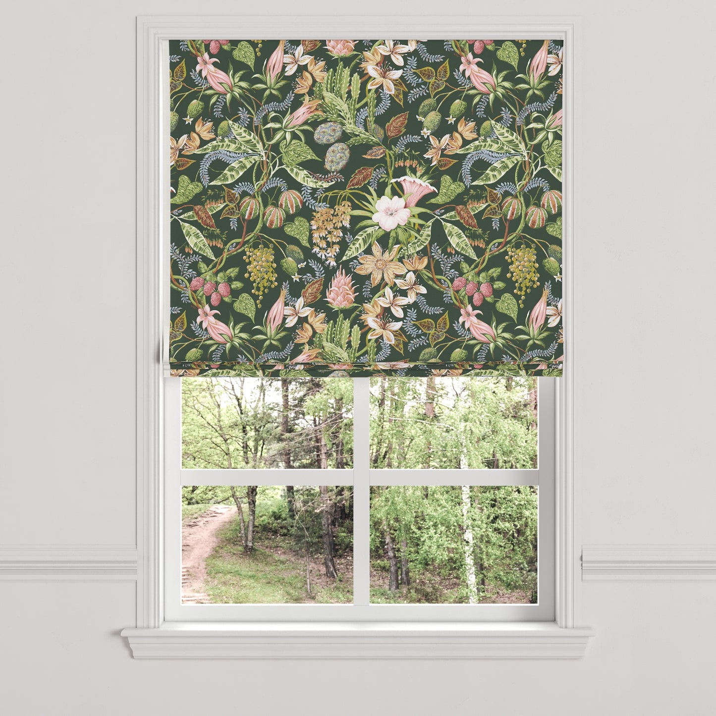 Flat Roman Shade in Botanical - Forest