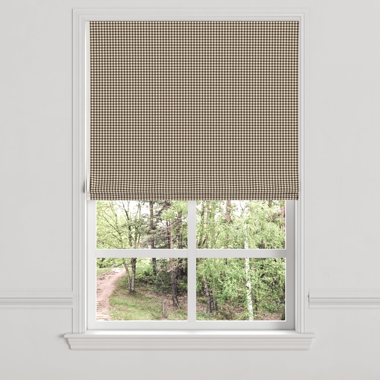 Flat Roman Shade in Gingham - Chestnut
