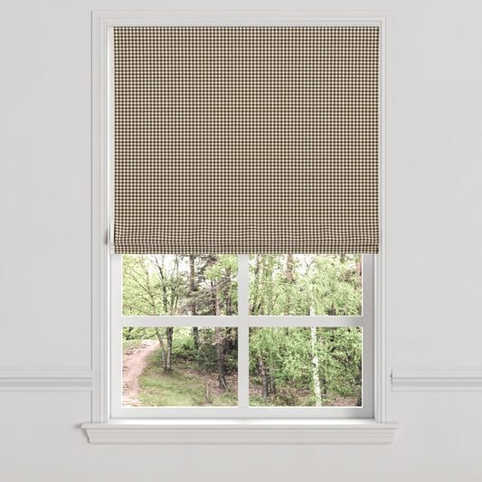 Flat Roman Shade in Gingham - Chestnut