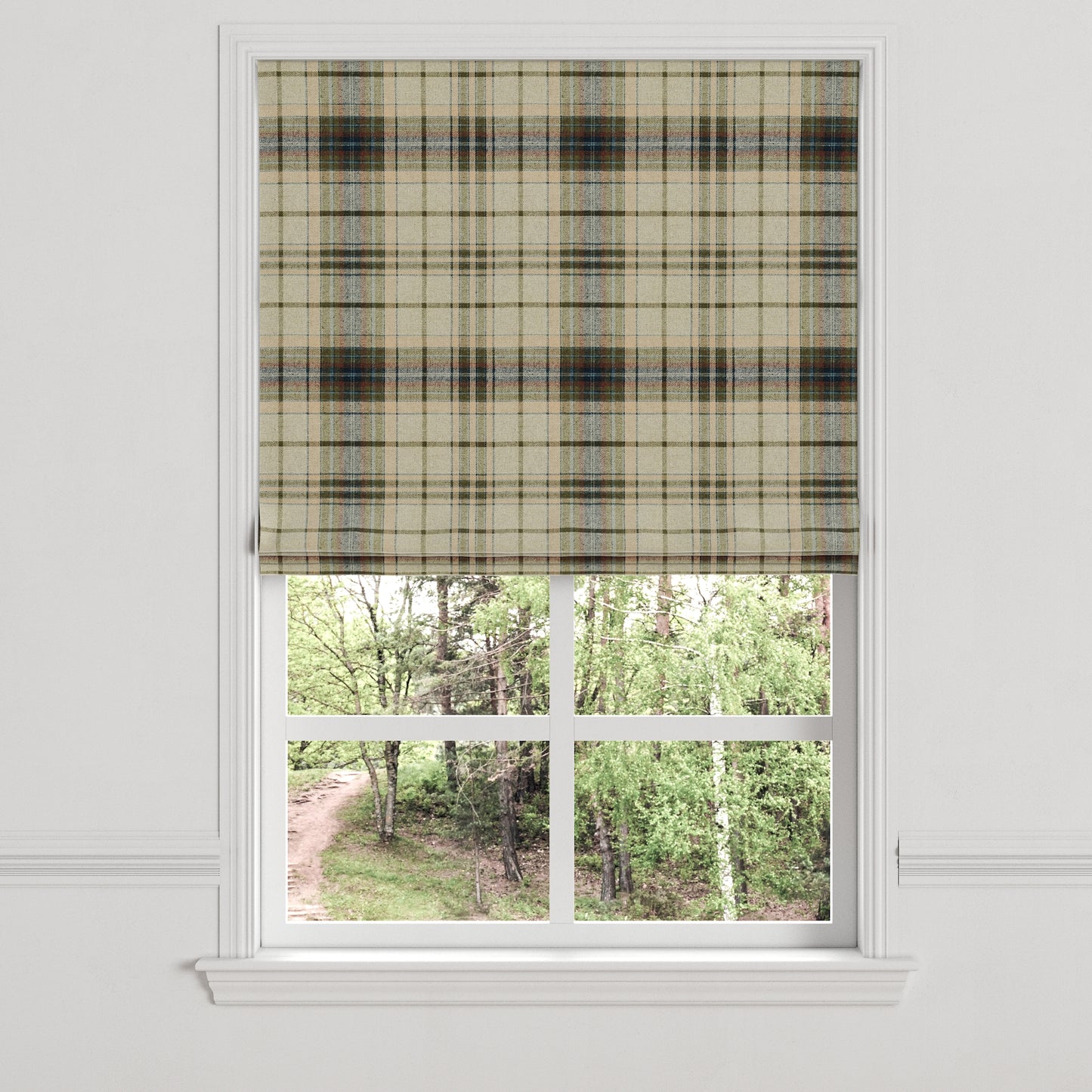 Flat Roman Shade in Tartan - Cappuccino