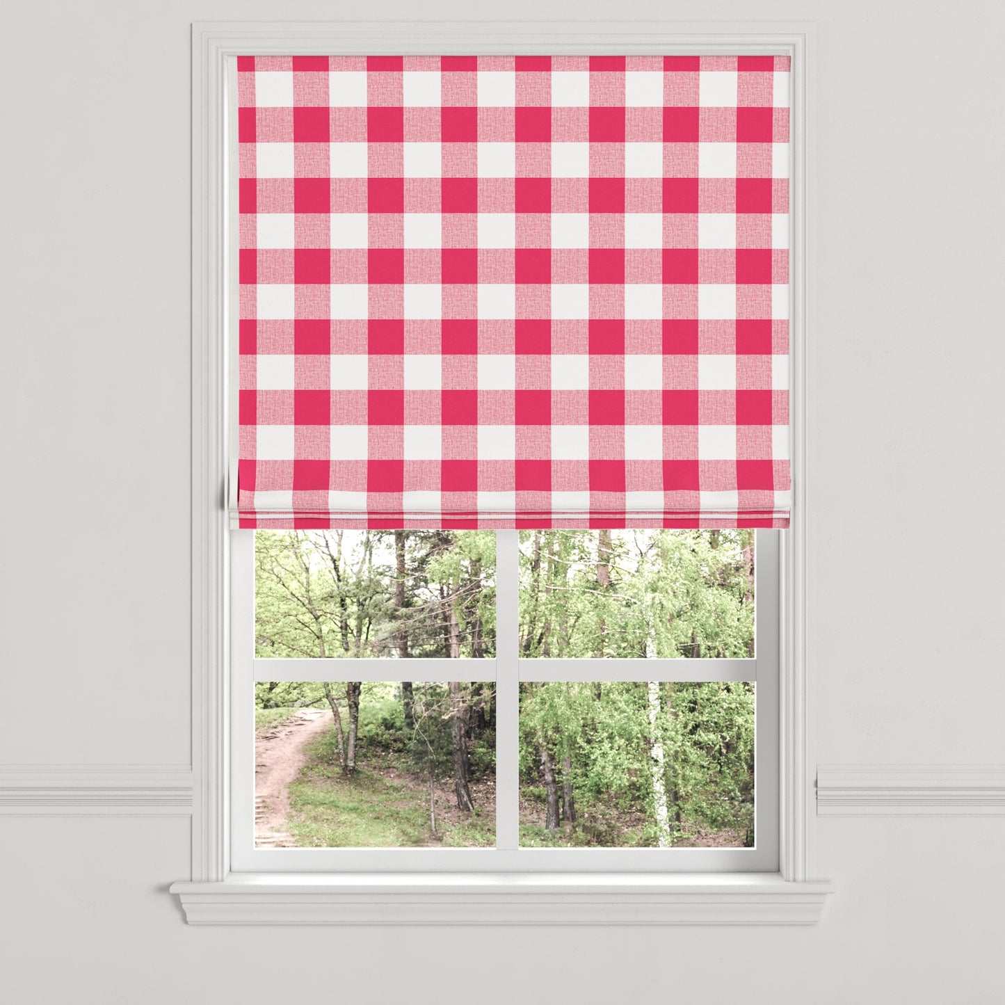 Flat Roman Shade in Buffalo Check - Flamingo