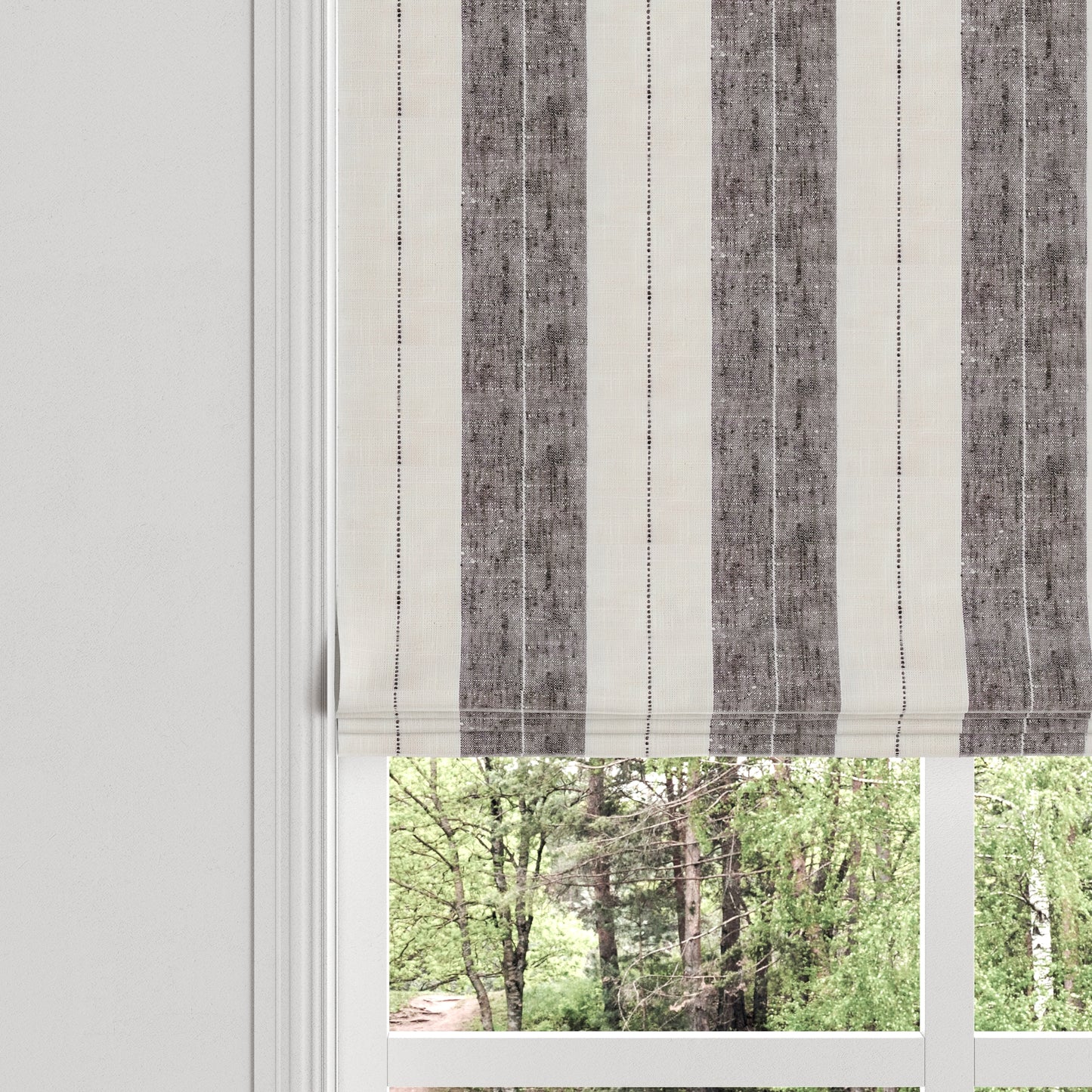 Flat Roman Shade in French Laundry Stripe - Midnights