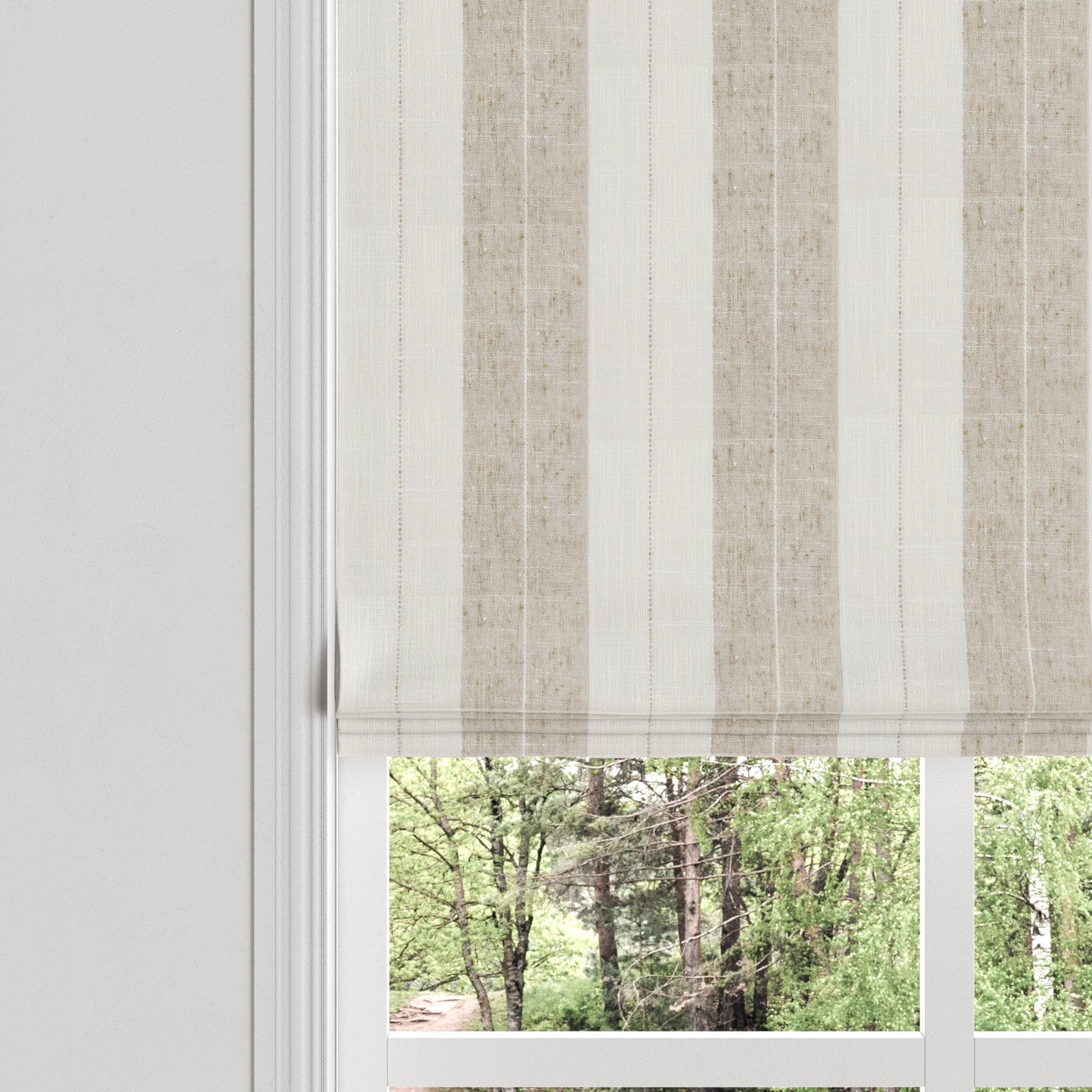 Flat Roman Shade in French Laundry Stripe - Champagne