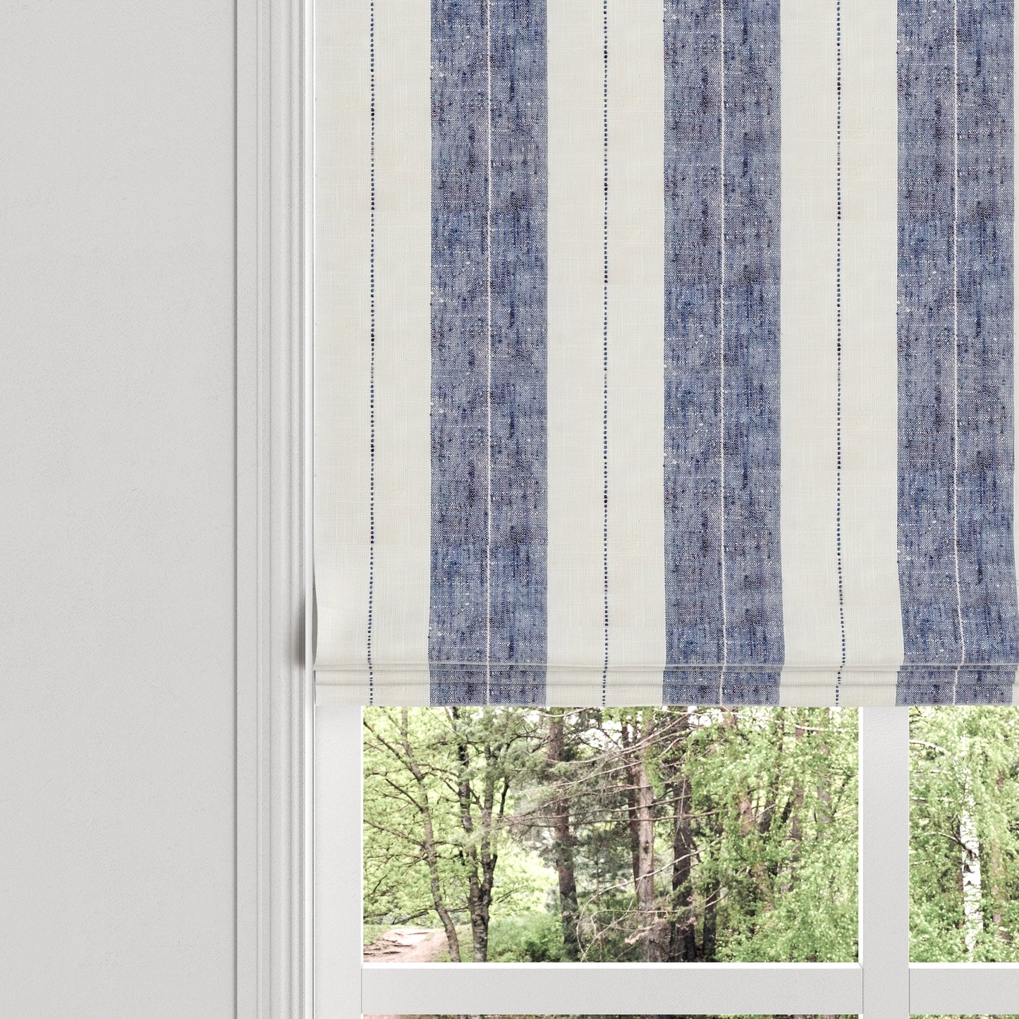 Flat Roman Shade in French Laundry Stripe - Navy