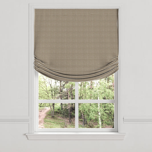 Relaxed Roman Shade in Gingham - Chestnut