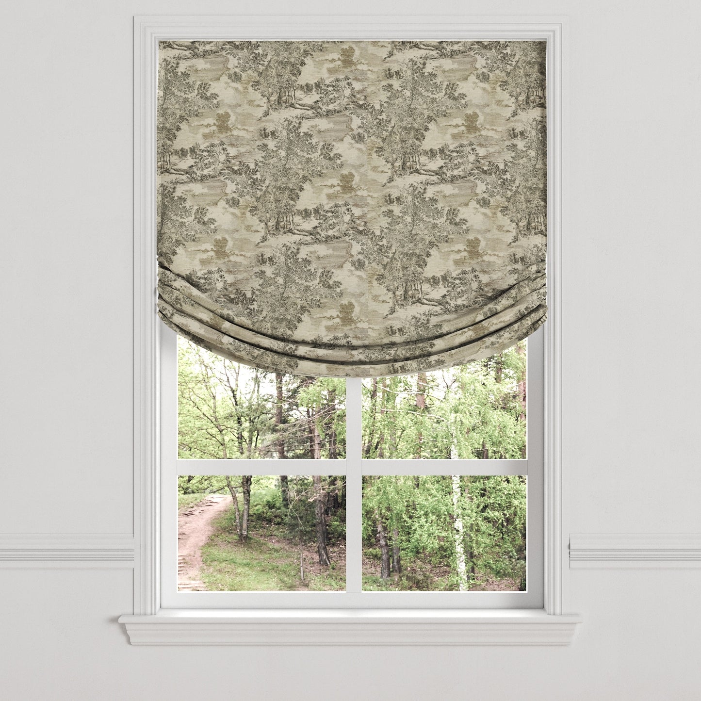 Relaxed Roman Shade in Country Toile - Onyx