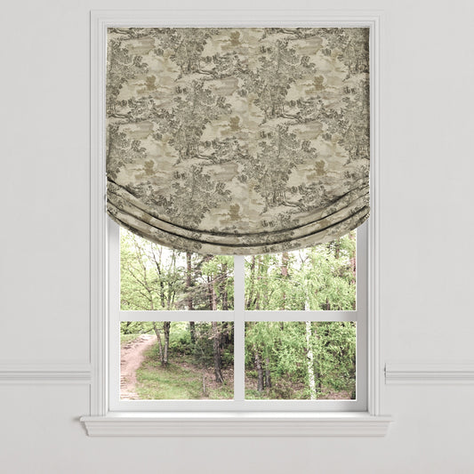 Relaxed Roman Shade in Country Toile - Onyx