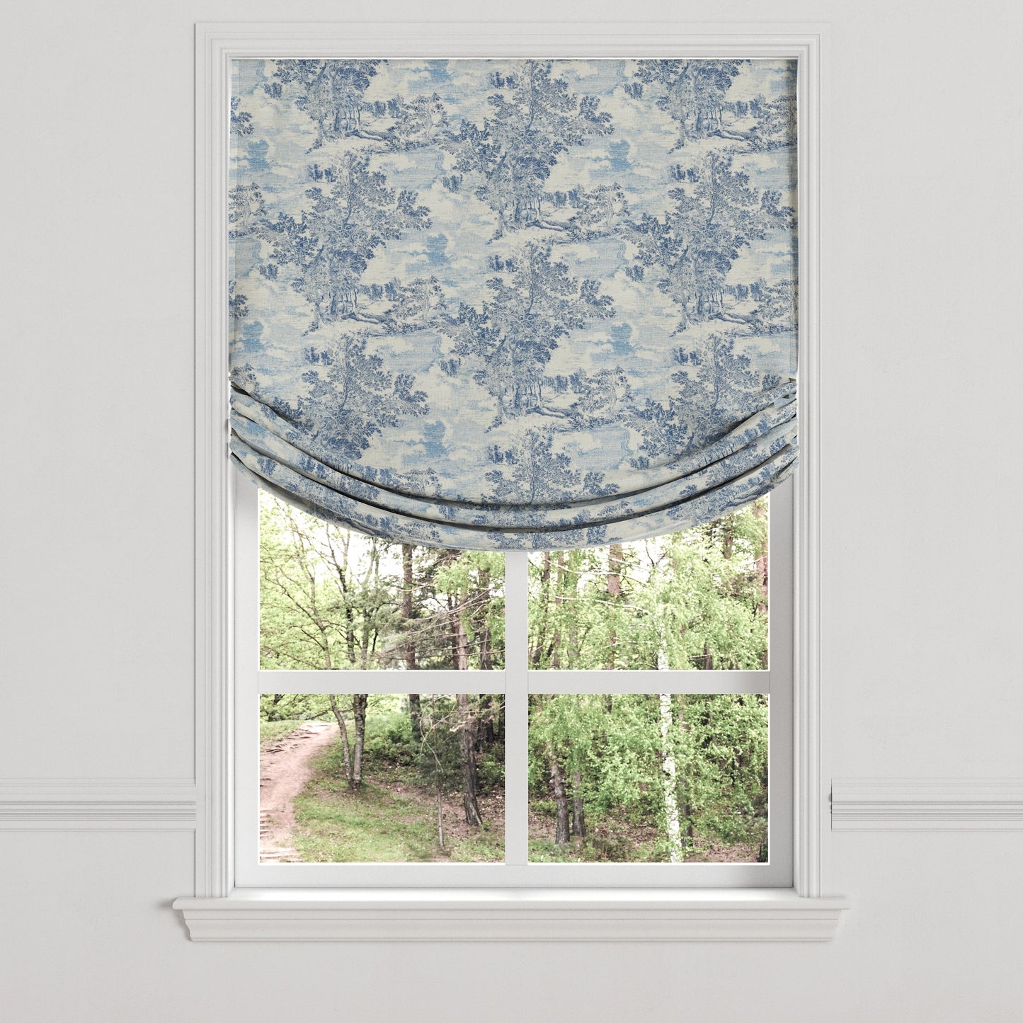 Relaxed Roman Shade in Country Toile - Sapphire