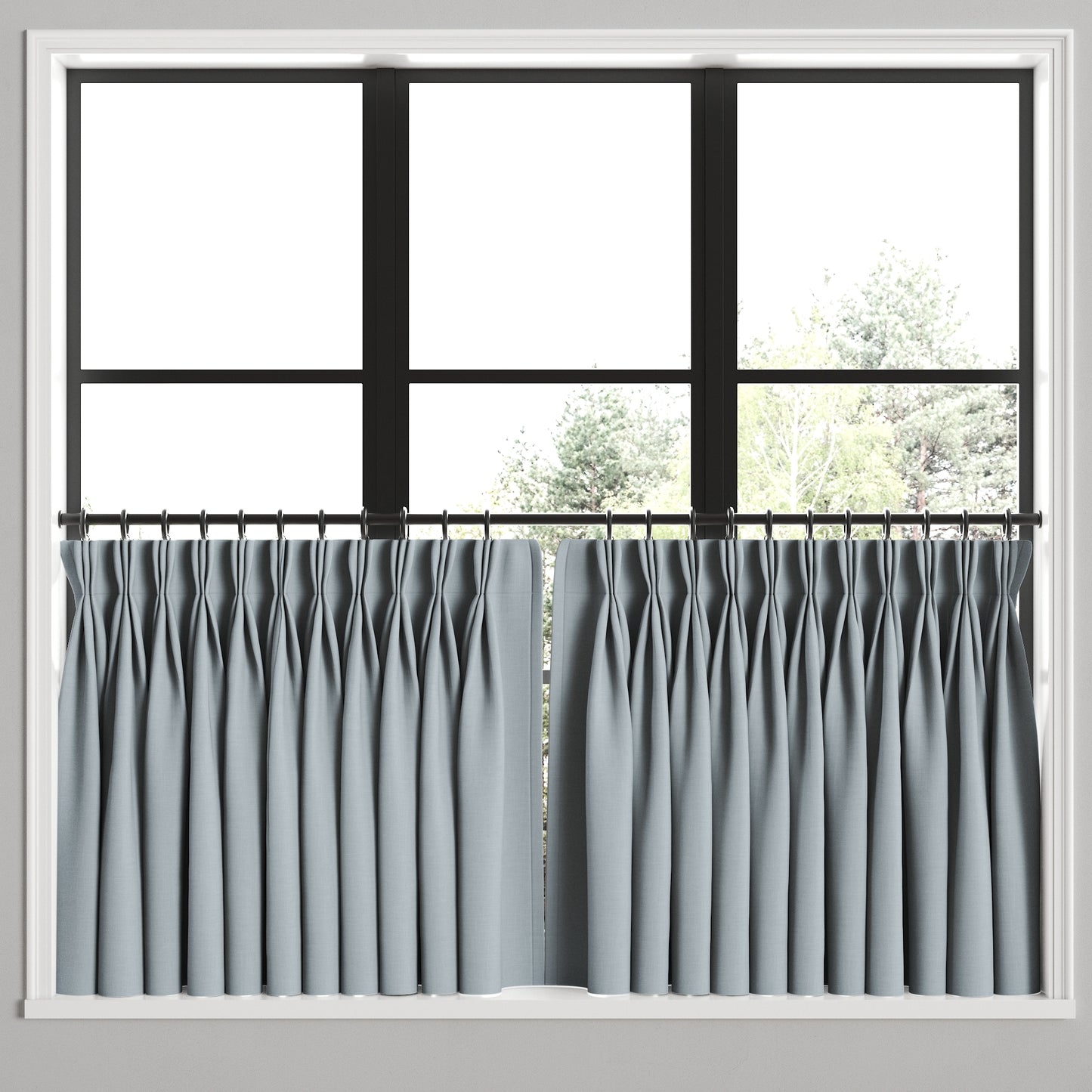 Pinch Pleat Cafe Curtains in Classic Linen - Storm