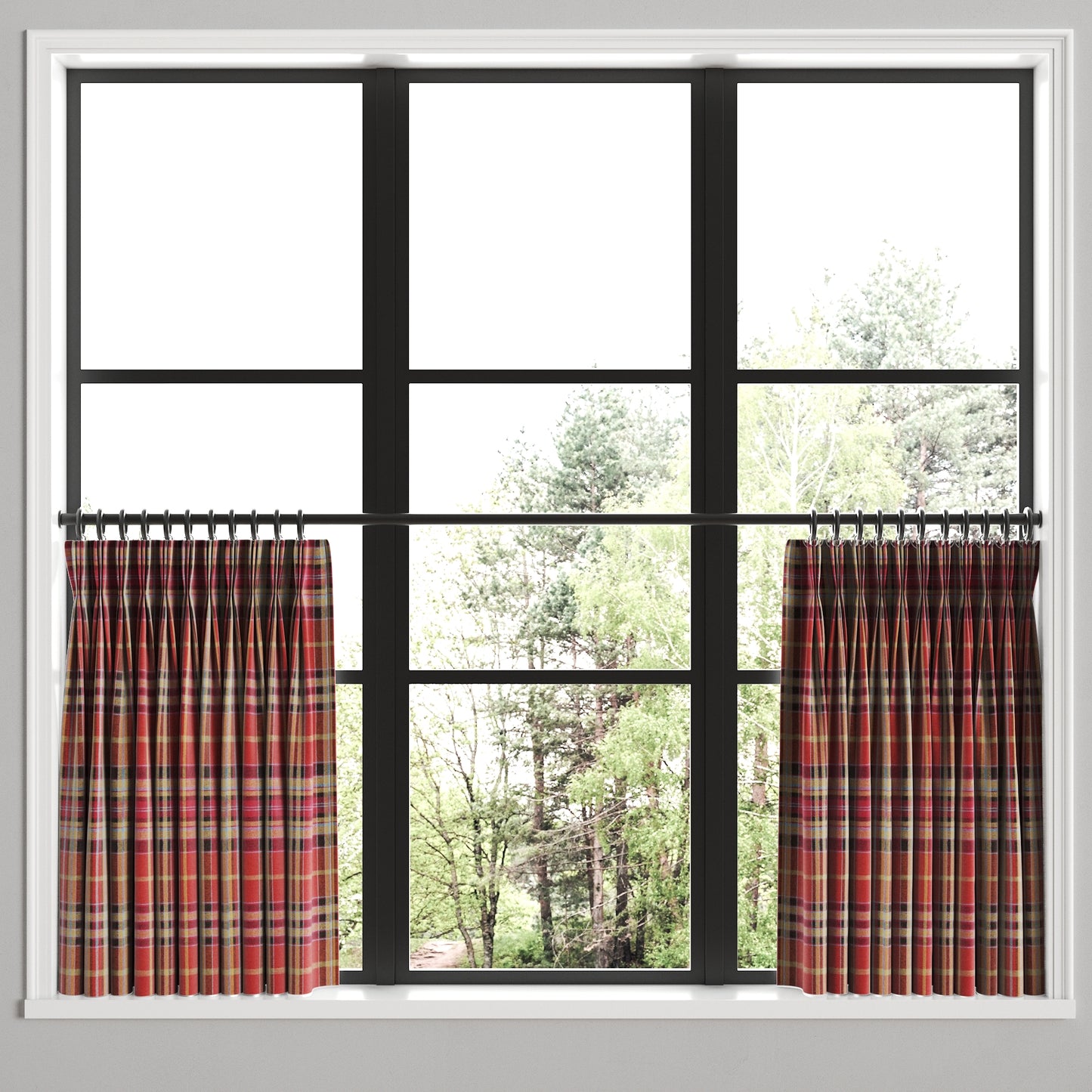 Pinch Pleat Cafe Curtains in Tartan - Redwood