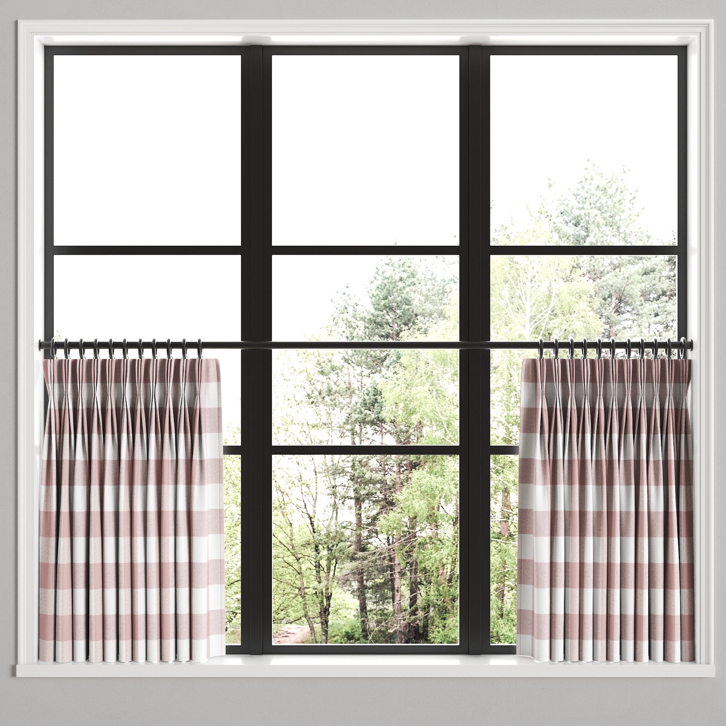 Pinch Pleat Cafe Curtains in Buffalo Check - Mauve