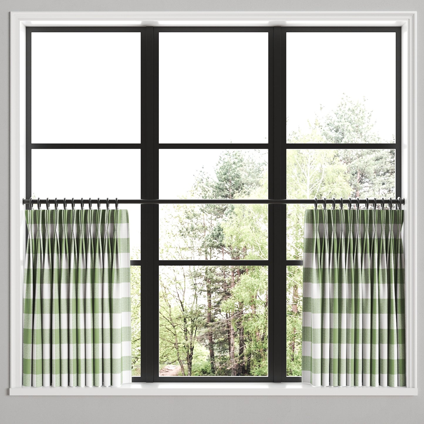 Pinch Pleat Cafe Curtains in Buffalo Check - Sage
