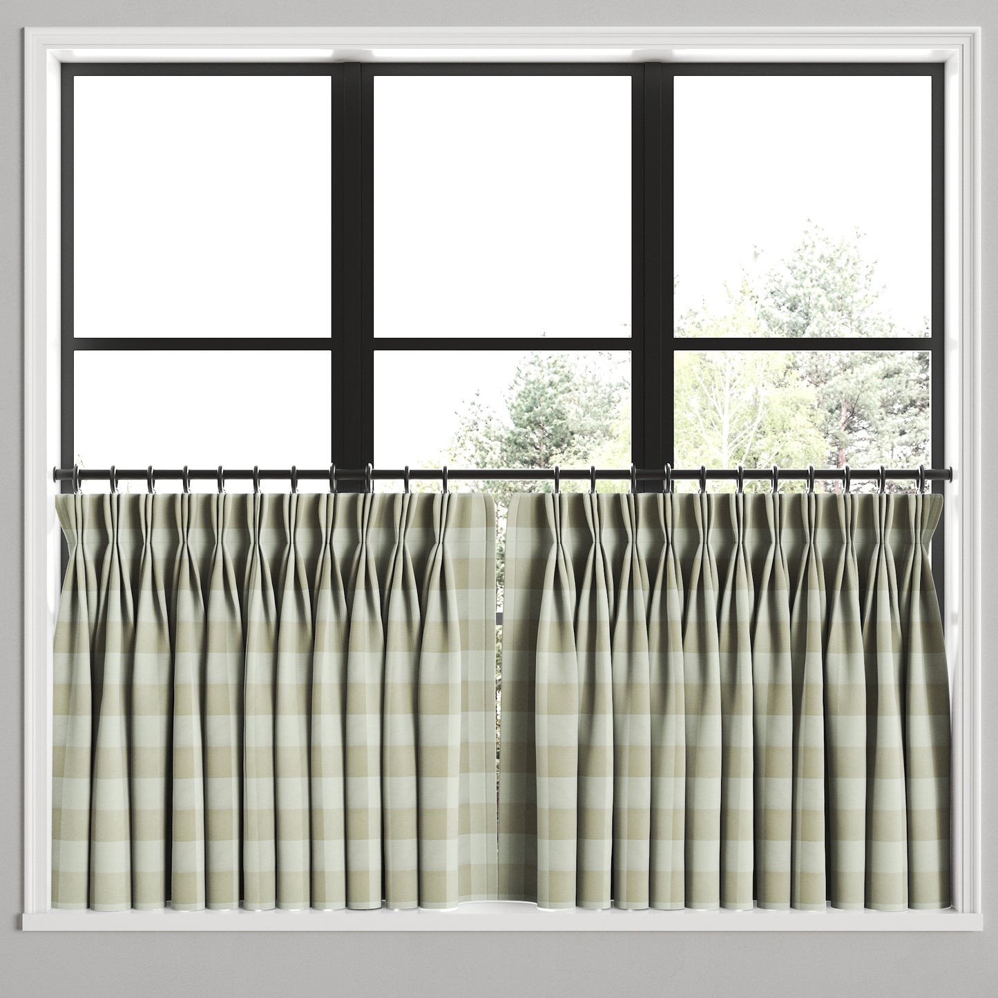 Pinch Pleat Cafe Curtains in Foxy Plaid Dune