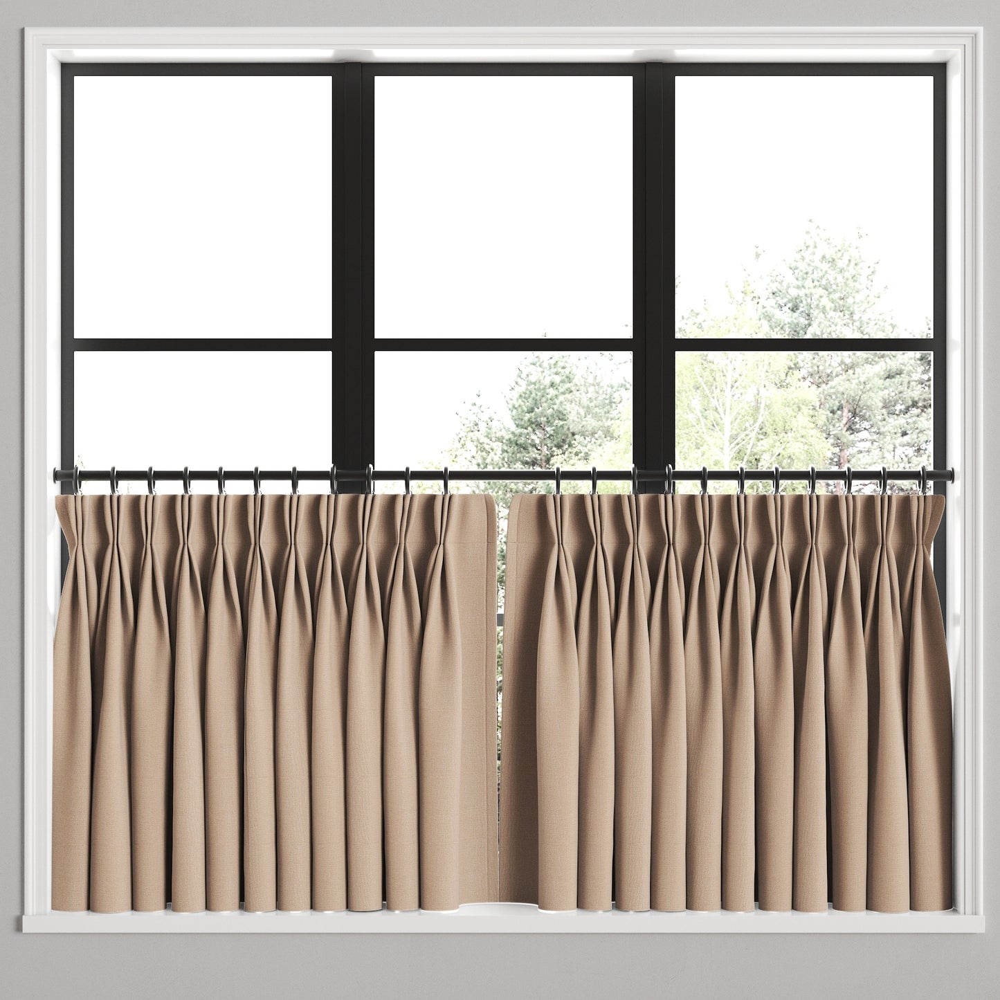 Pinch Pleat Cafe Curtains in Slubby Linen - Caramel