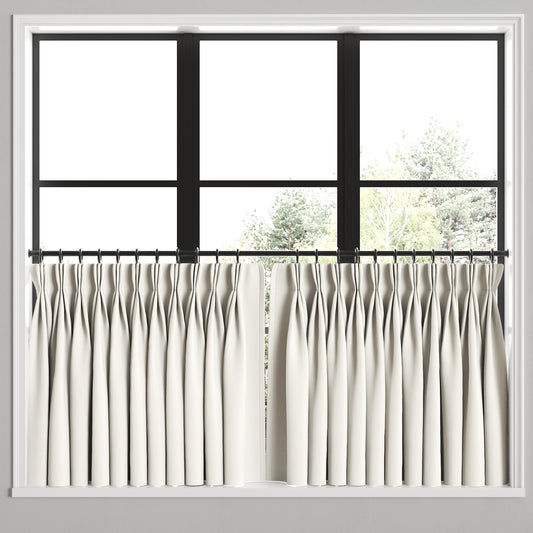 Pinch Pleat Cafe Curtains in Slubby Linen - White