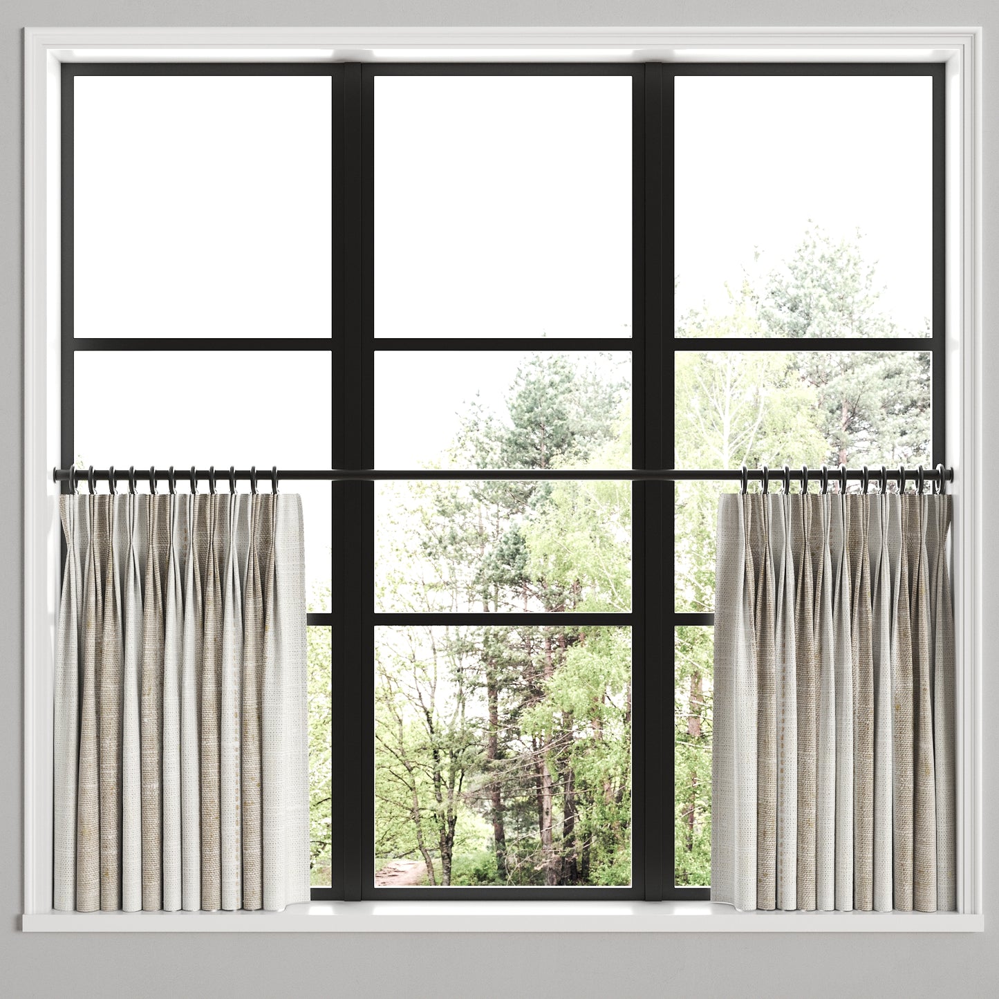Pinch Pleat Cafe Curtains in French Laundry Stripe - Champagne