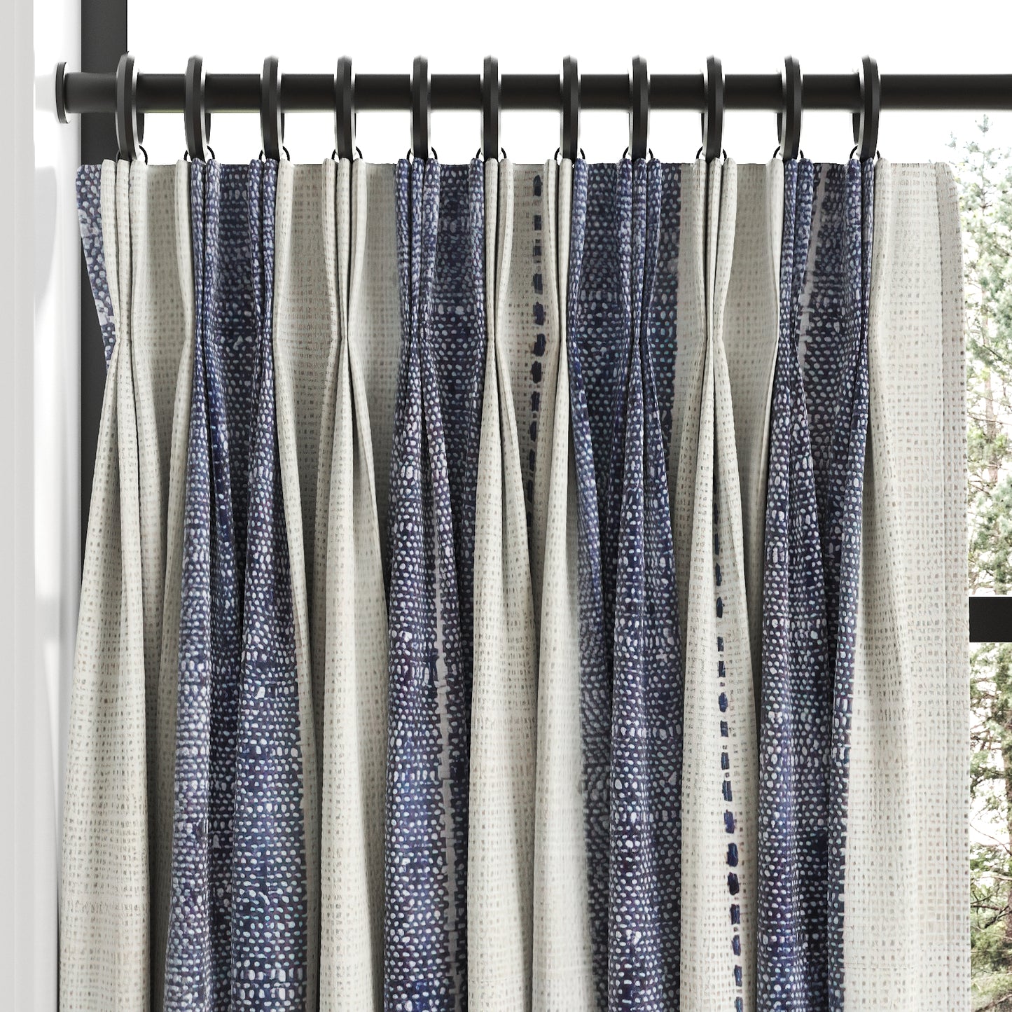 Pinch Pleat Cafe Curtains in French Laundry Stripe - Navy