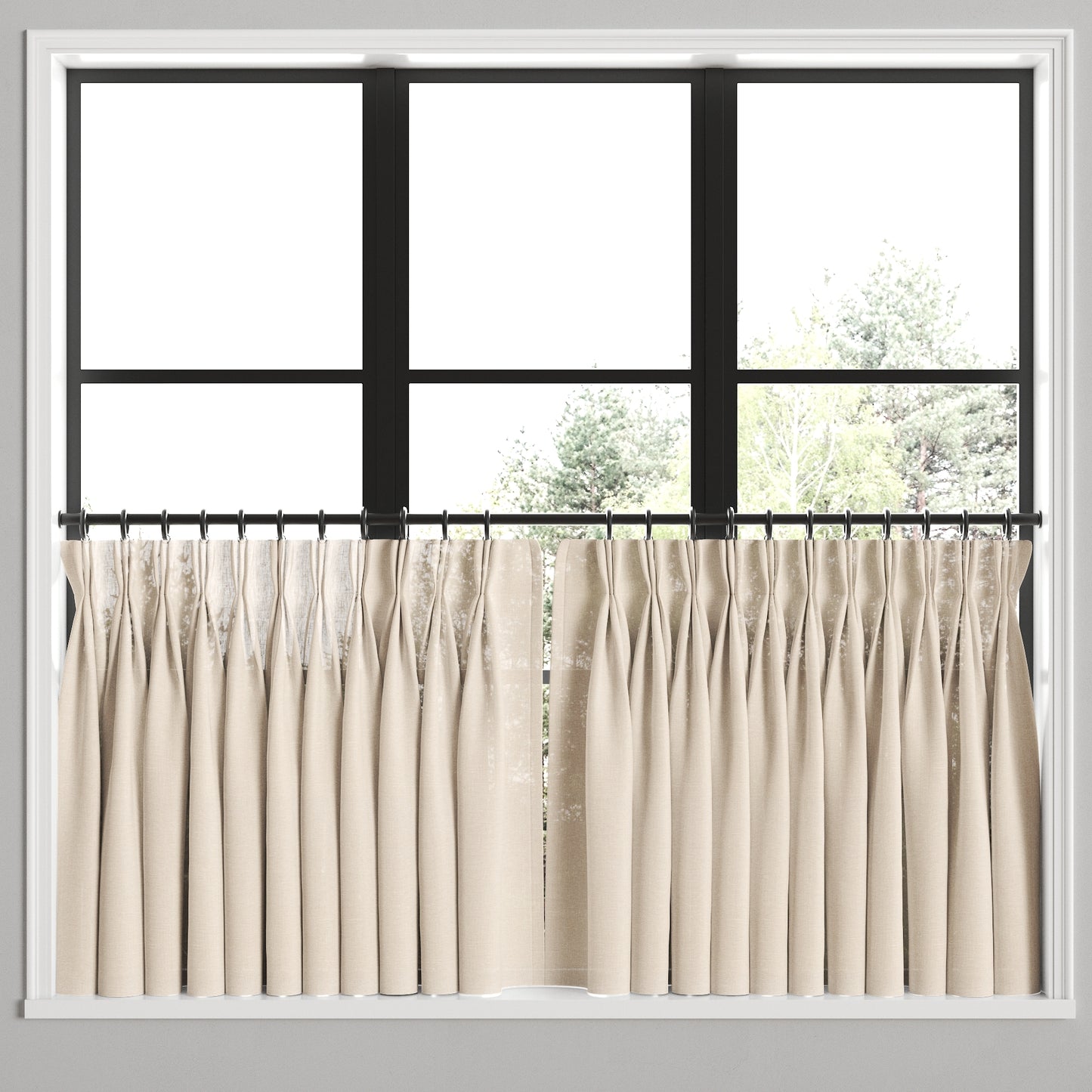 Pinch Pleat Cafe Curtains in Linen Sheer - Ecru
