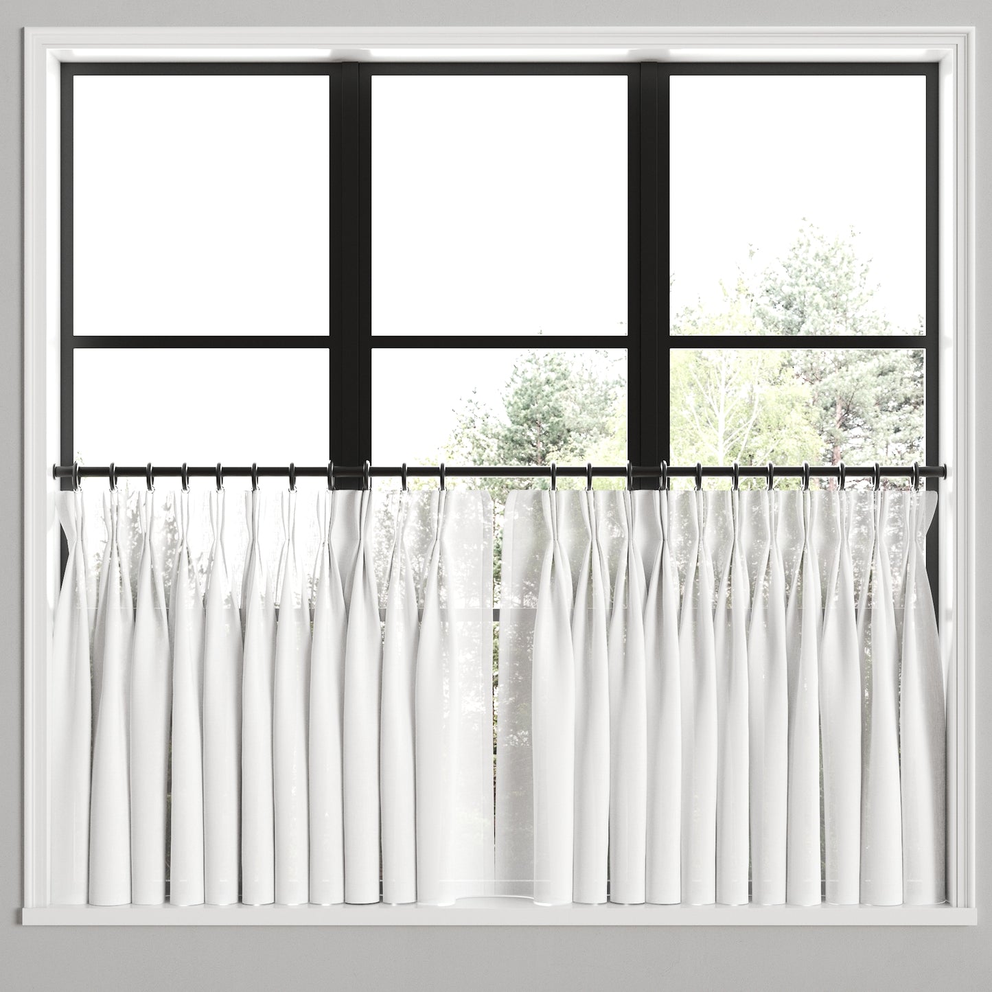 Pinch Pleat Cafe Curtains in Linen Sheer - White