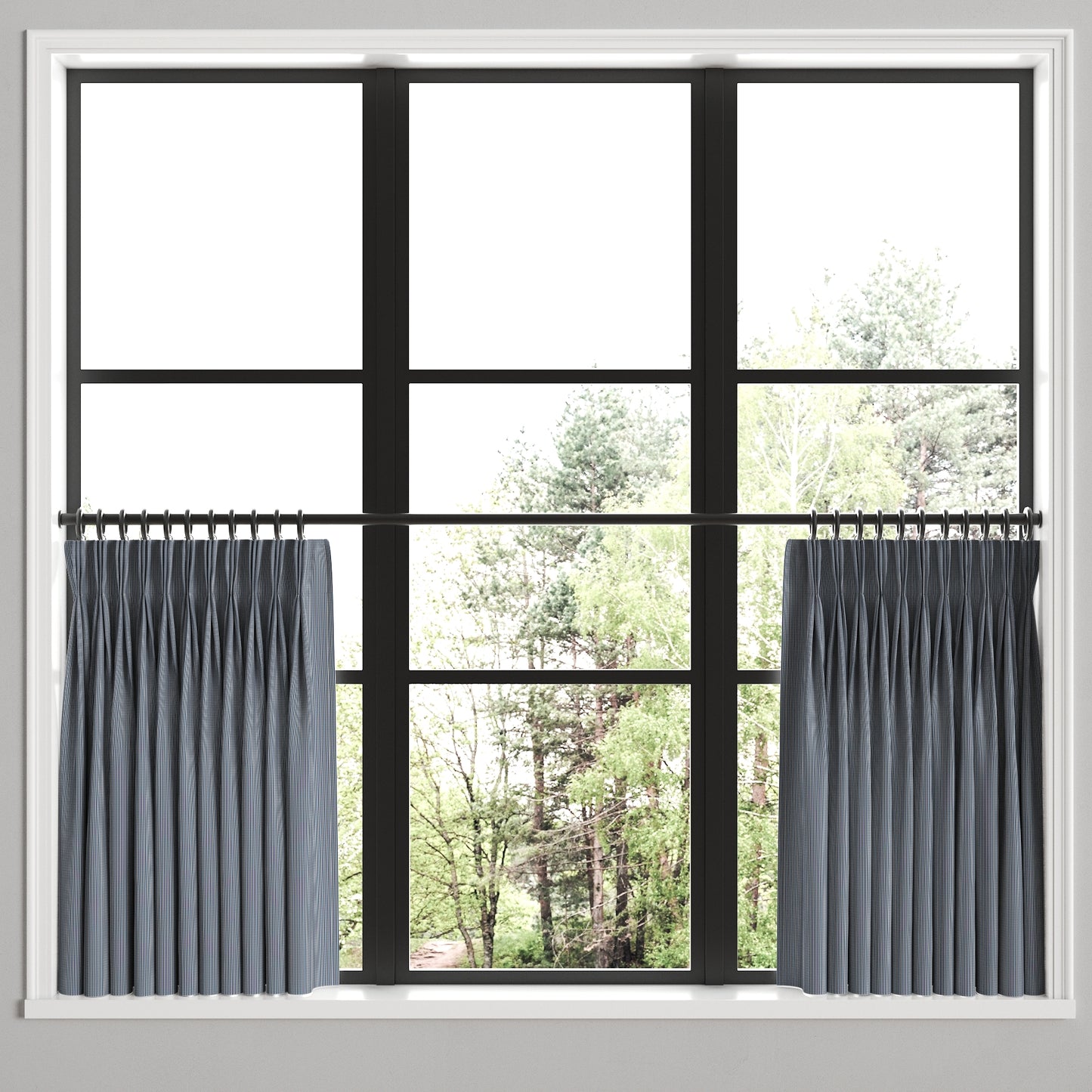 Pinch Pleat Cafe Curtains in Little White Line - Blueberry