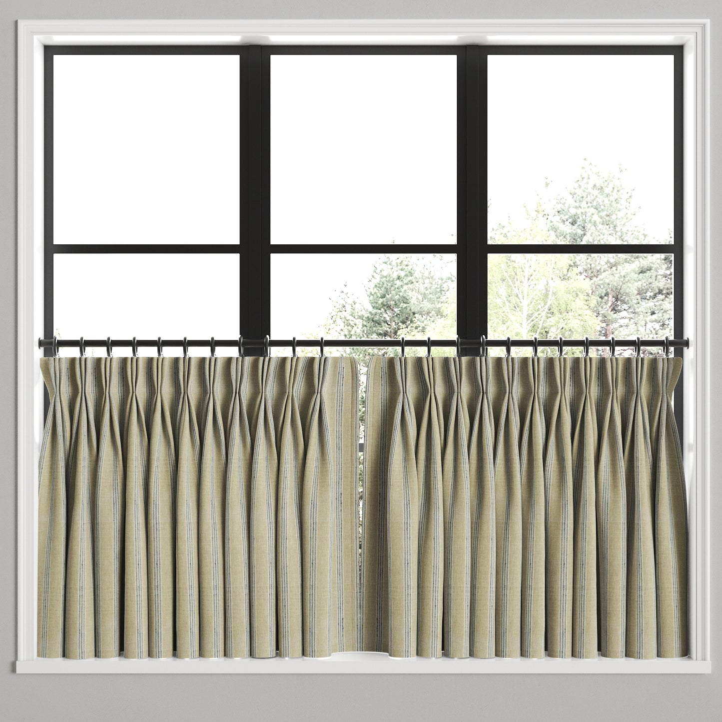 Pinch Pleat Cafe Curtains in Nautical Stripes - Shoreline