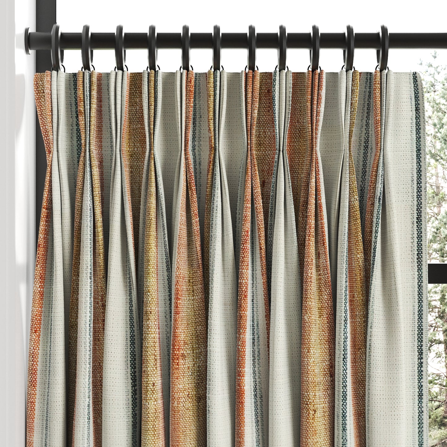 Pinch Pleat Cafe Curtains in French Laundry Stripe - Apricot