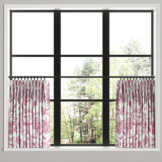 Pinch Pleat Cafe Curtains in Toile - Strawberry