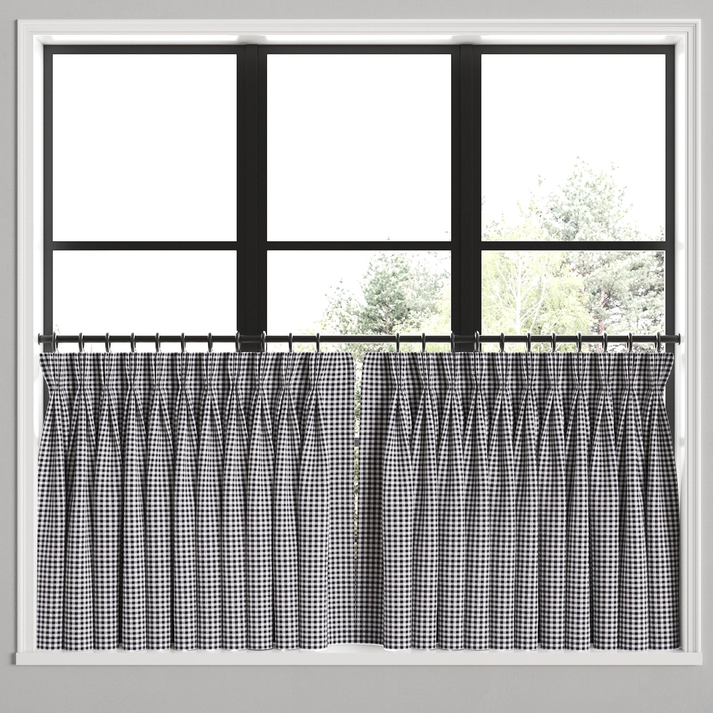 Pinch Pleat Cafe Curtains in Gingham - Black