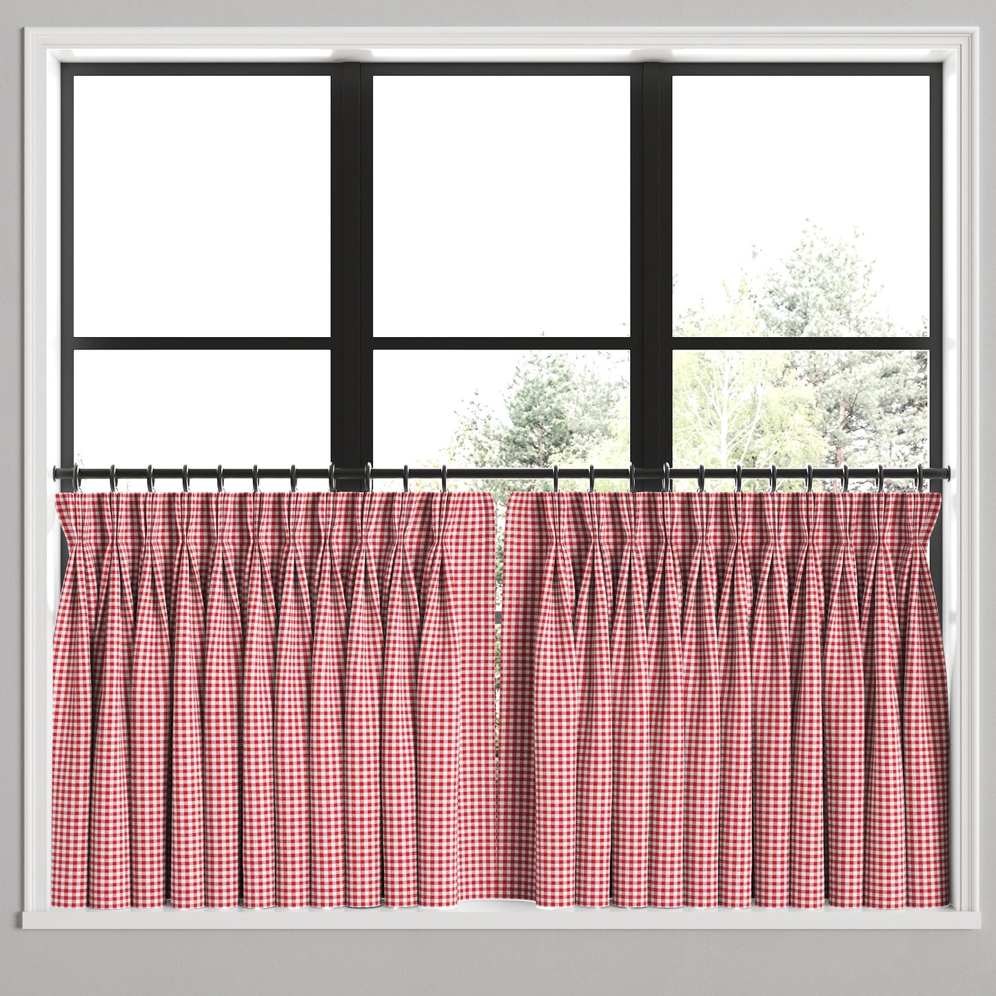 Pinch Pleat Cafe Curtains in Gingham - Cherry