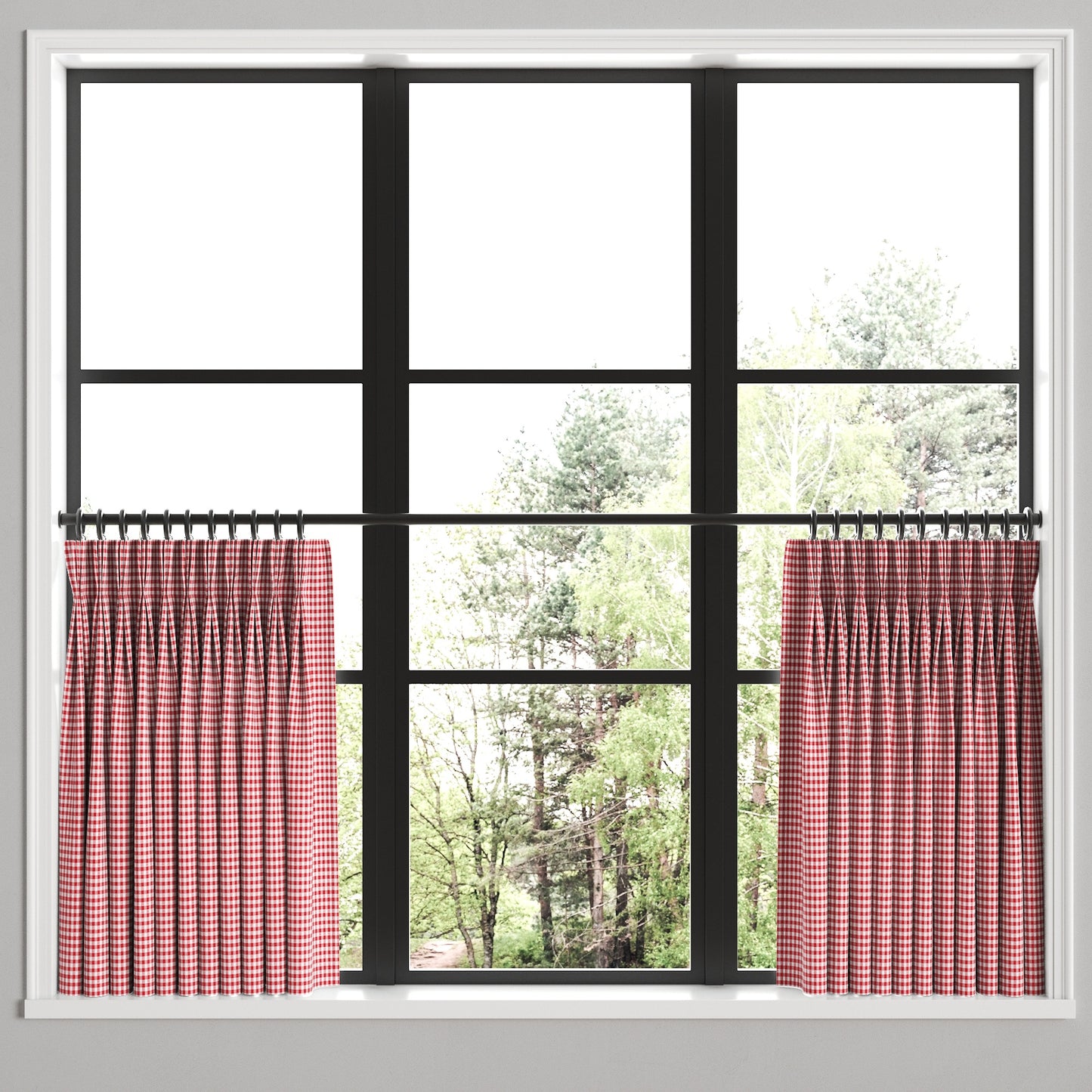 Pinch Pleat Cafe Curtains in Gingham - Cherry