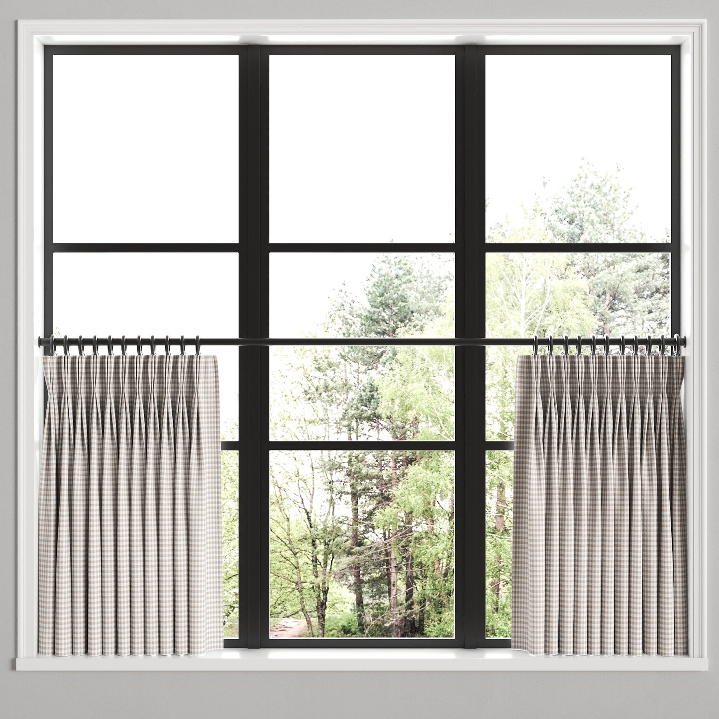 Pinch Pleat Cafe Curtains in Gingham - Hay