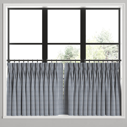 Pinch Pleat Cafe Curtains in Gingham - Navy