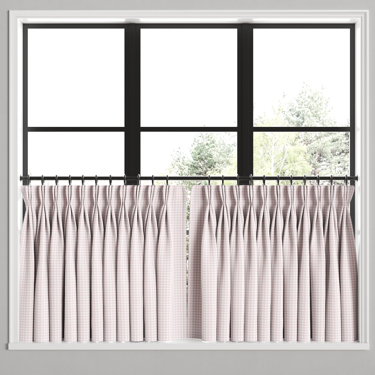 Pinch Pleat Cafe Curtains in Gingham - Light Pink