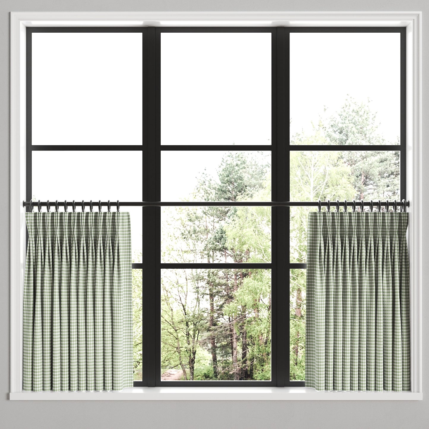 Pinch Pleat Cafe Curtains in Gingham - Sage