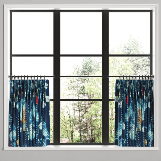 Pinch Pleat Cafe Curtains in Koi Pond - Blue