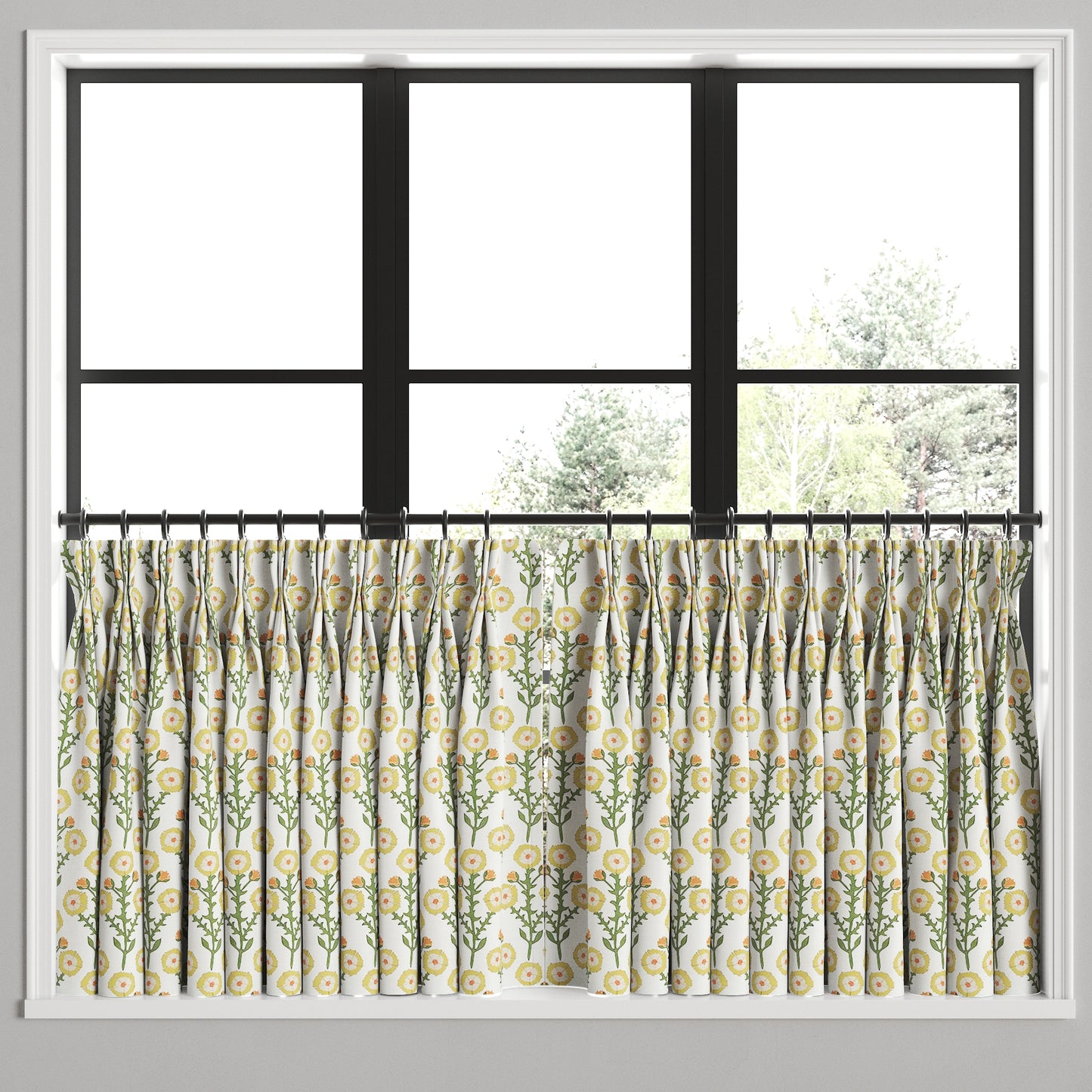 Pinch Pleat Cafe Curtains in Cottage Flowers - Sunbeam