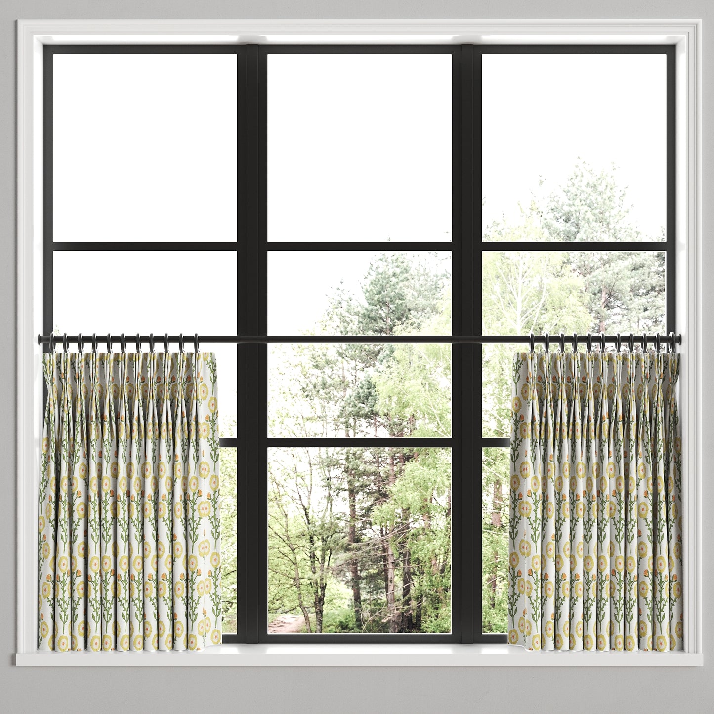Pinch Pleat Cafe Curtains in Cottage Flowers - Sunbeam