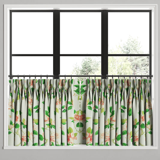 Pinch Pleat Cafe Curtains in Grandma's Floral - Coral
