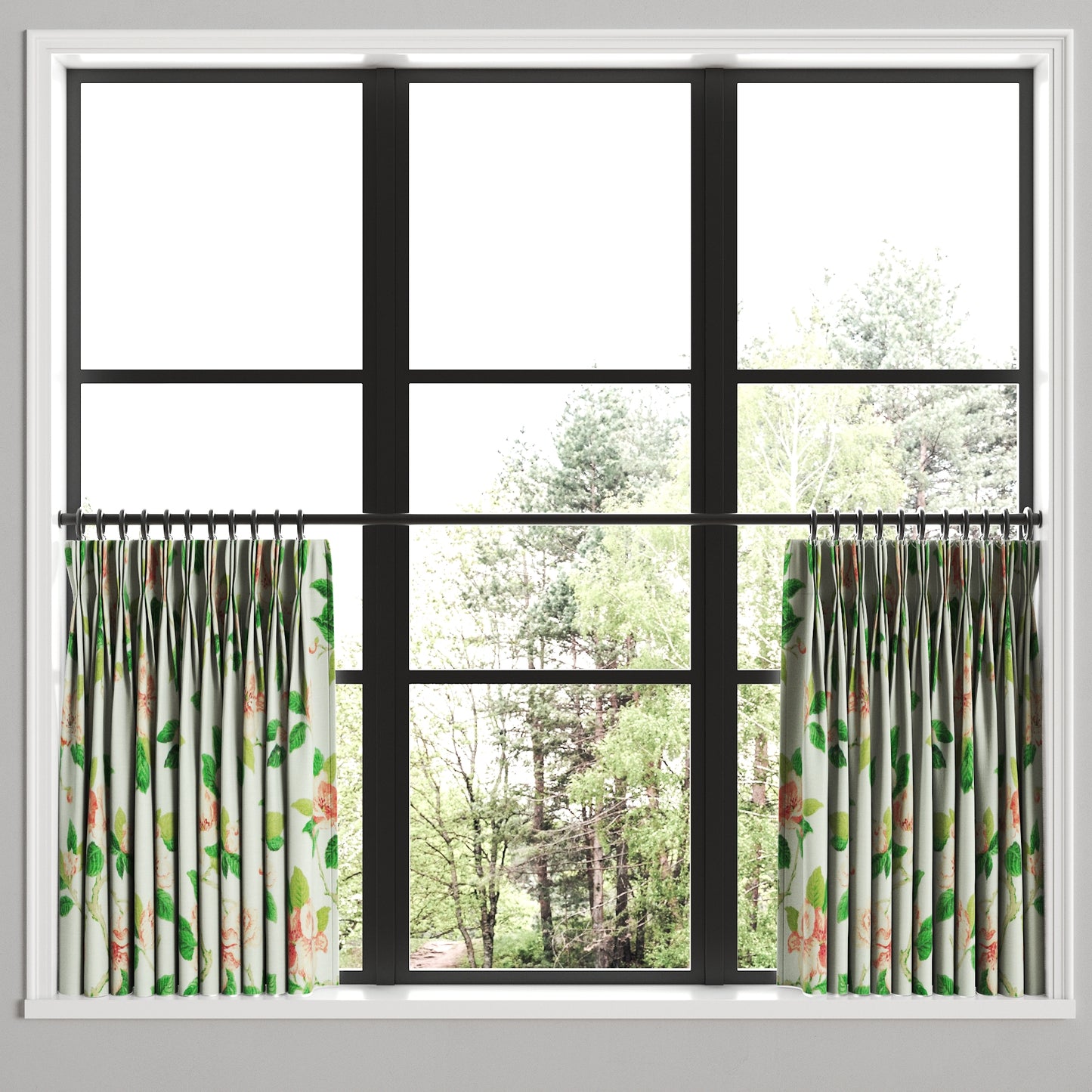 Pinch Pleat Cafe Curtains in Grandma's Floral - Coral